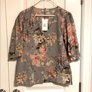 Mango Floral Cotton/Linen Top